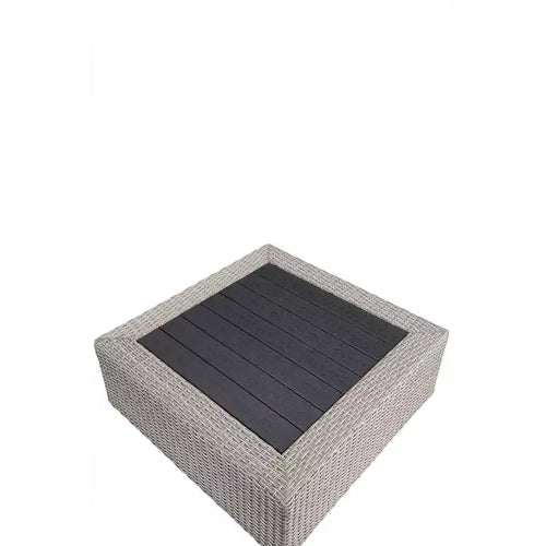 Tavolino da caffè Salena da 33" in Tessuto Beige/Rattan Grigio - Acme Furniture: Telaio Quadrato in Alluminio per Esterni
