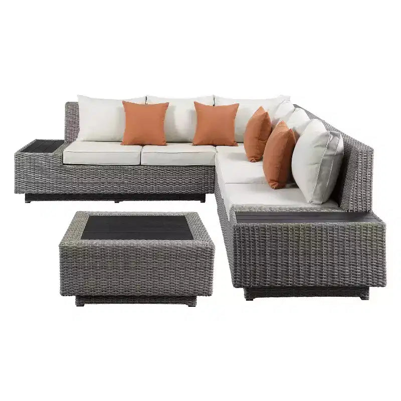 33" Salena Coffee Table Beige Fabric/Gray Wicker - Acme Furniture: Outdoor Square Aluminum Frame