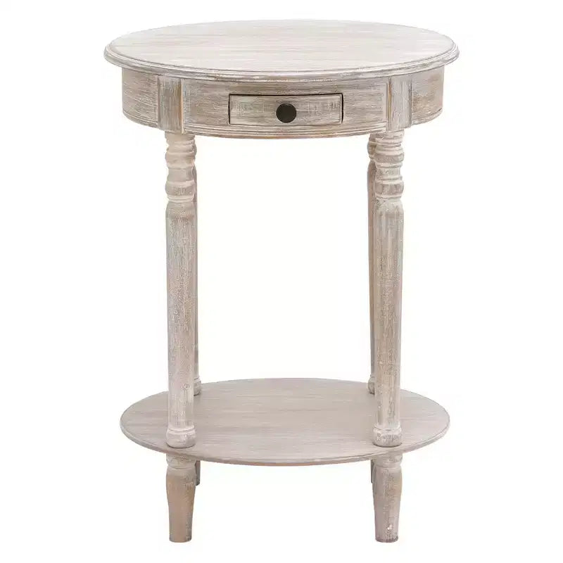 Olivia & May Wood Oval Accent Table Taupe: Farmhouse Style, Single Drawer, Indoor Use, Shelf Storage