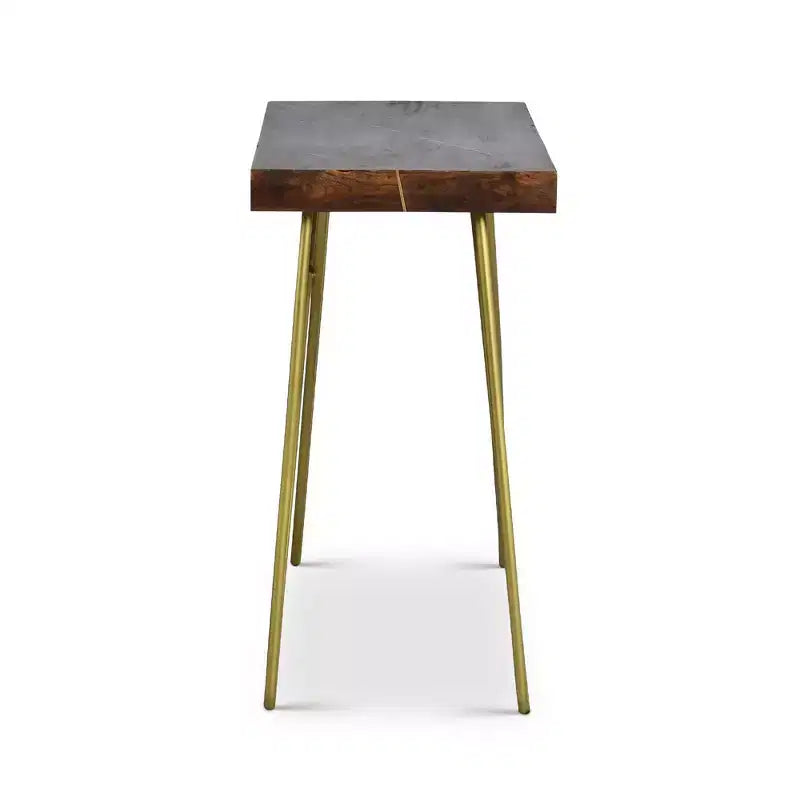 Steve Silver Walter Tavolino da Divano con Piano in Legno di Mango, Intarsi e Base in Ottone: Gambe Metalliche Incrociate, Impiallacciatura in Legno, Design Moderno Glam