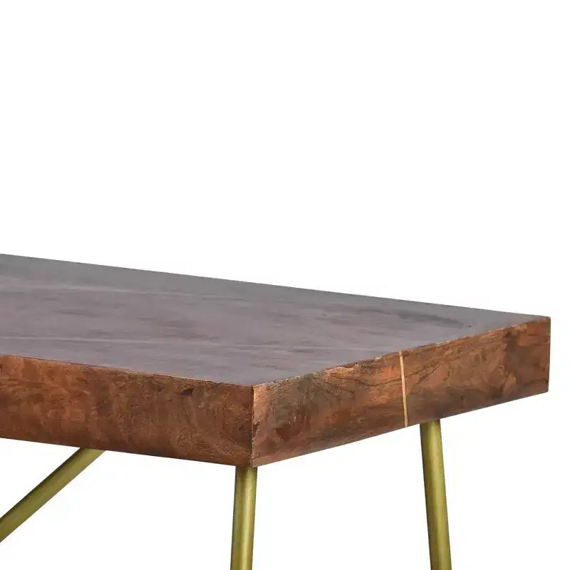 Steve Silver Walter Tavolino da Divano con Piano in Legno di Mango, Intarsi e Base in Ottone: Gambe Metalliche Incrociate, Impiallacciatura in Legno, Design Moderno Glam