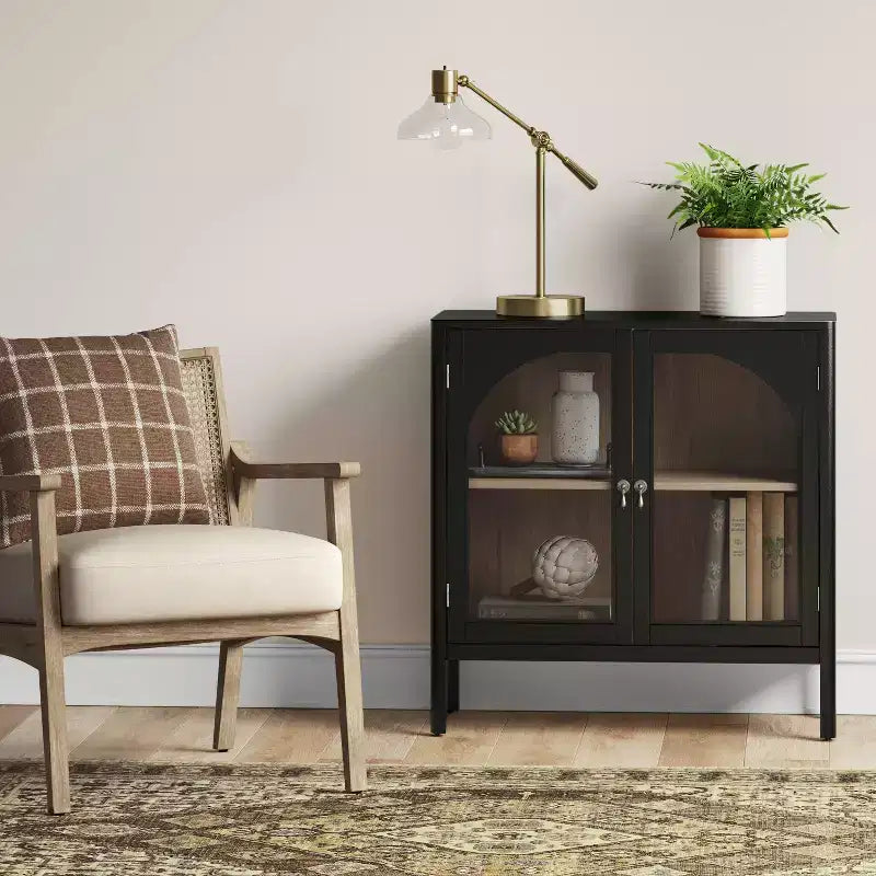 New Bedford 2 Door Accent Cabinet Black - Threshold™: Elegant Storage, Pewter-Finish Hardware, Wood Veneer