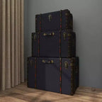 Set of 3 Traditional Wood Trunks Blue - Olivia & May: Upholstered, Linen, Leather, Brass Finishes, No Assembly Required