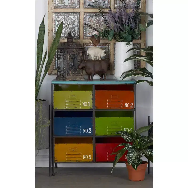 Industrial Metal Storage Unit - Olivia & May: 6-Drawer, Multicolor, Fully Assembled