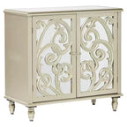 Glam Mirrored and Patterned Wood Cabinet Beige - Olivia & May