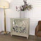 Credenza Glam in Legno Specchiato e Fantasia Beige - Olivia & May