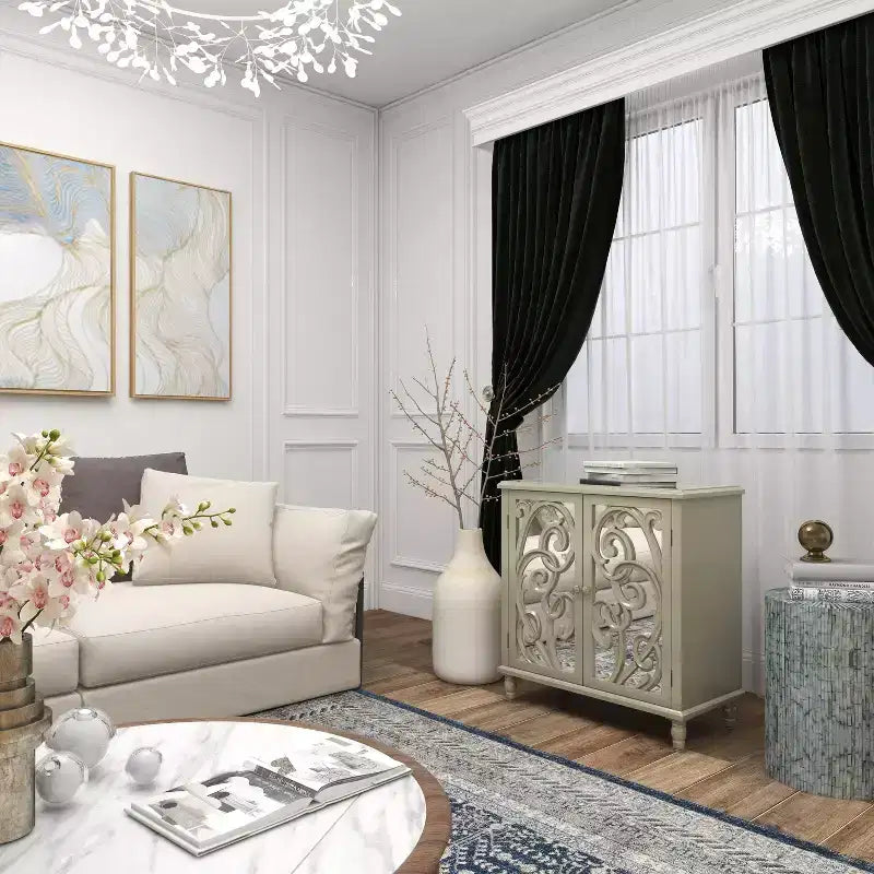 Credenza Glam in Legno Specchiato e Fantasia Beige - Olivia & May
