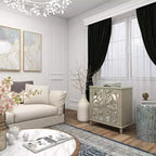 Credenza Glam in Legno Specchiato e Fantasia Beige - Olivia & May