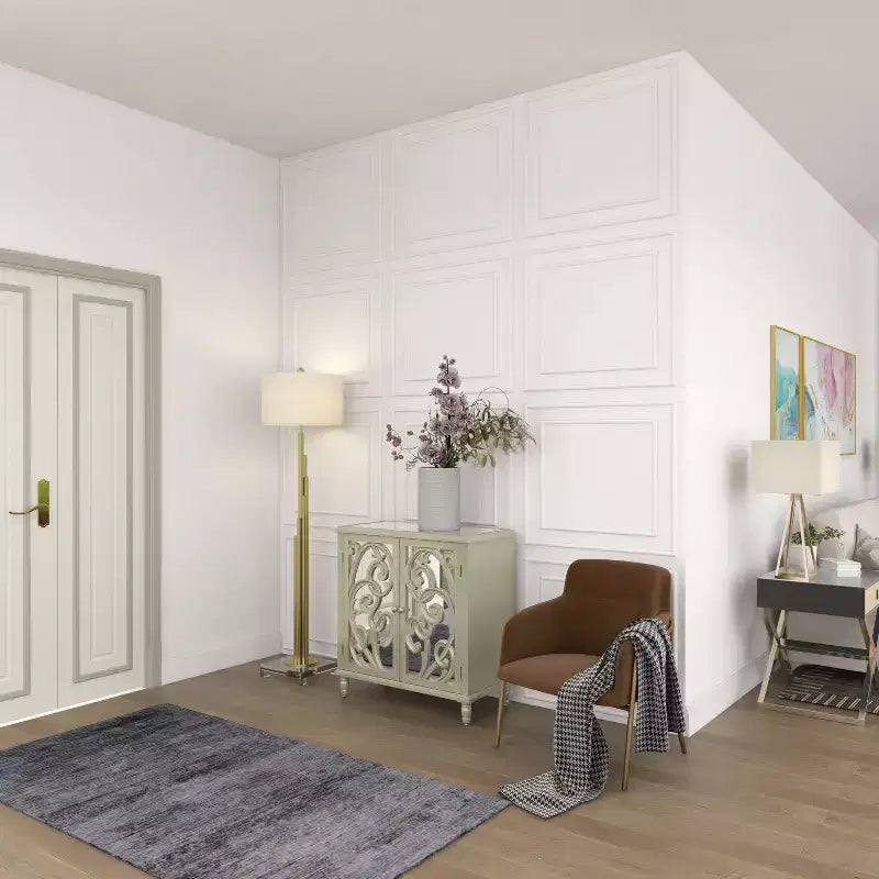 Credenza Glam in Legno Specchiato e Fantasia Beige - Olivia & May
