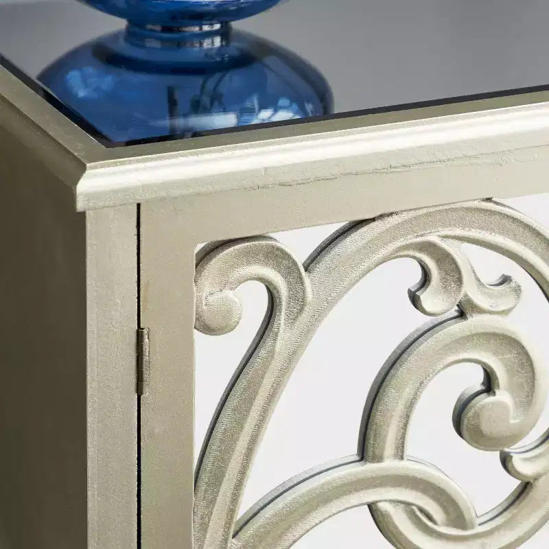 Credenza Glam in Legno Specchiato e Fantasia Beige - Olivia & May