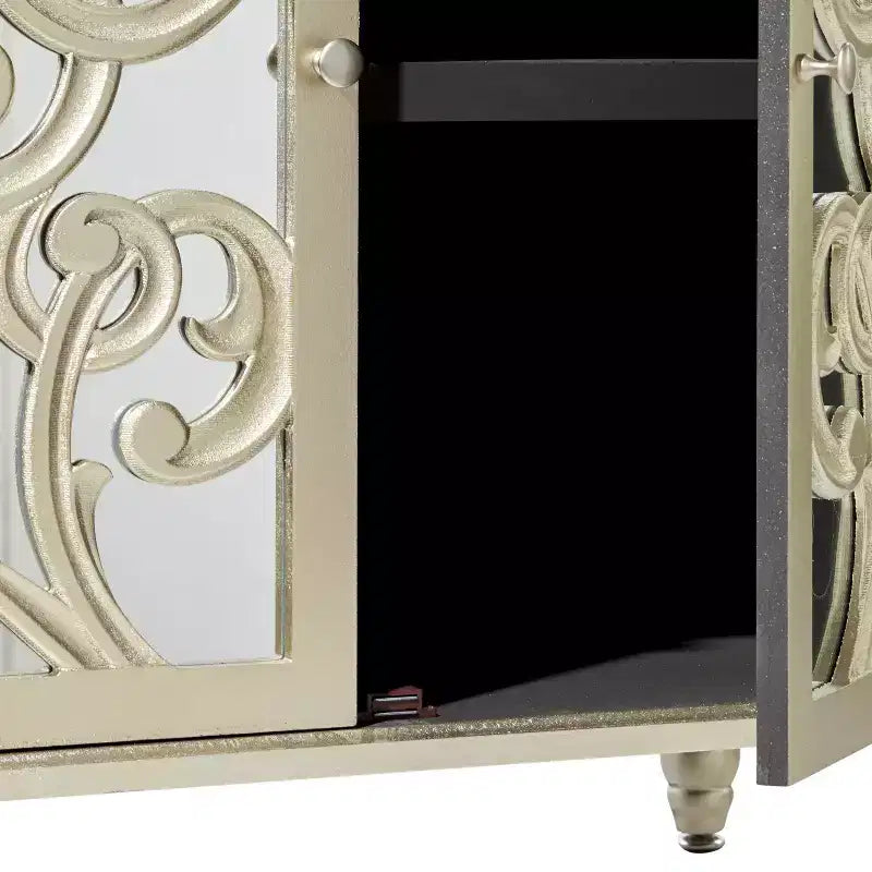 Credenza Glam in Legno Specchiato e Fantasia Beige - Olivia & May