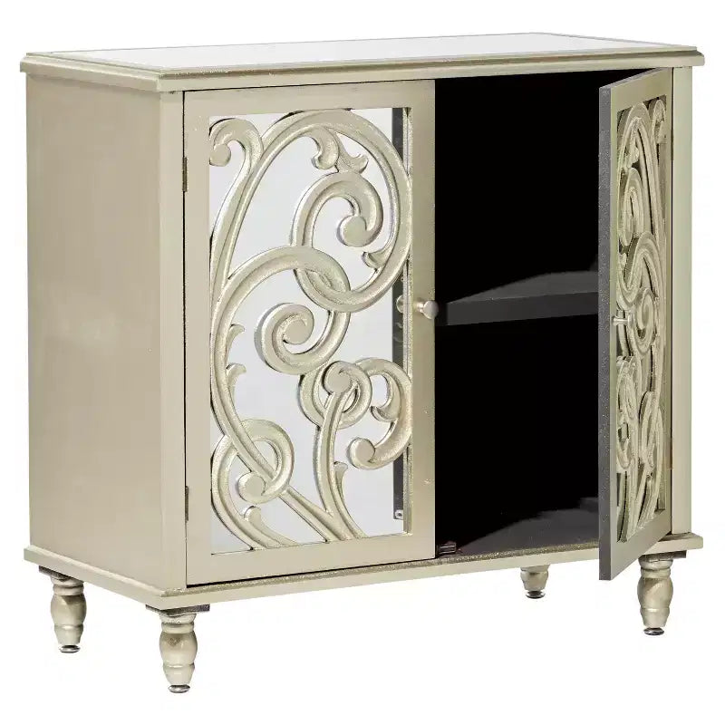 Credenza Glam in Legno Specchiato e Fantasia Beige - Olivia & May