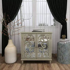 Credenza Glam in Legno Specchiato e Fantasia Beige - Olivia & May