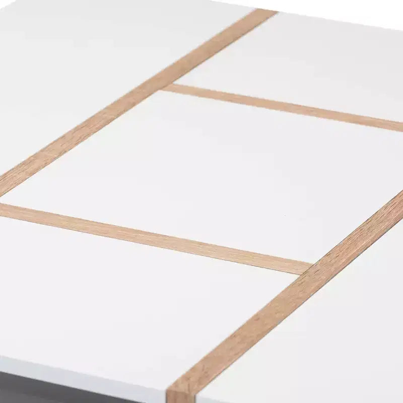 Rasa Wood Coffee Table White/Oak - Baxton Studio: Modern Living Room Furniture, Geometric Design, Open Storage Shelves
