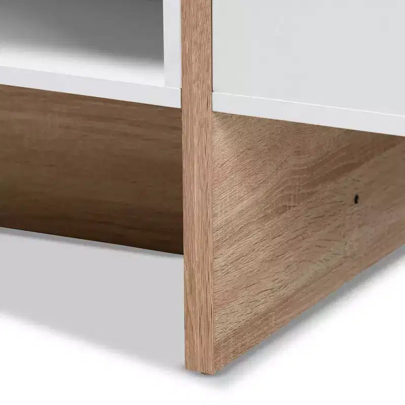 Rasa Wood Coffee Table White/Oak - Baxton Studio: Modern Living Room Furniture, Geometric Design, Open Storage Shelves