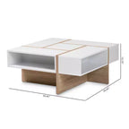 Rasa Wood Coffee Table White/Oak - Baxton Studio: Modern Living Room Furniture, Geometric Design, Open Storage Shelves