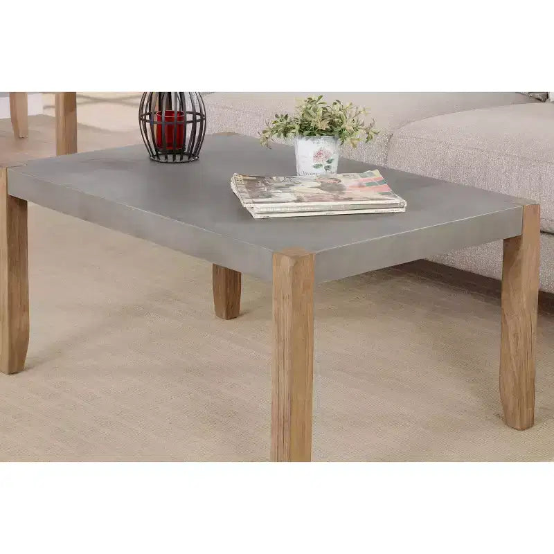 Tavolino da caffè Davenport 36" in finto cemento e legno con 2 tavolini quadrati, color ambra chiaro - Alaterre Furniture: set rustico industriale da 3 pezzi