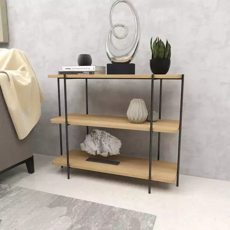 Contemporary Metal Console Table - Olivia & May: Fixed Shelf, Wood Top, No Assembly Required