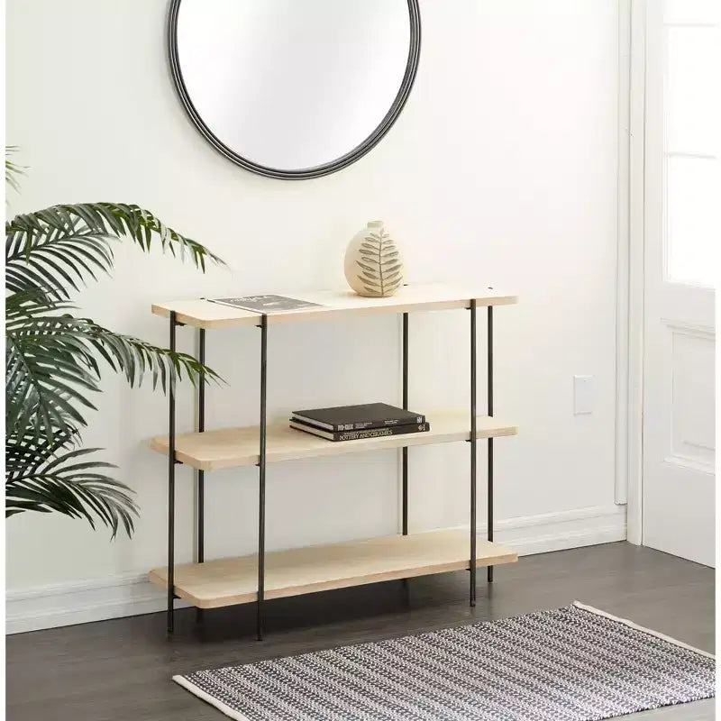 Contemporary Metal Console Table - Olivia & May: Fixed Shelf, Wood Top, No Assembly Required