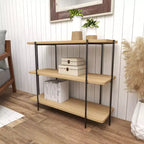 Contemporary Metal Console Table - Olivia & May: Fixed Shelf, Wood Top, No Assembly Required