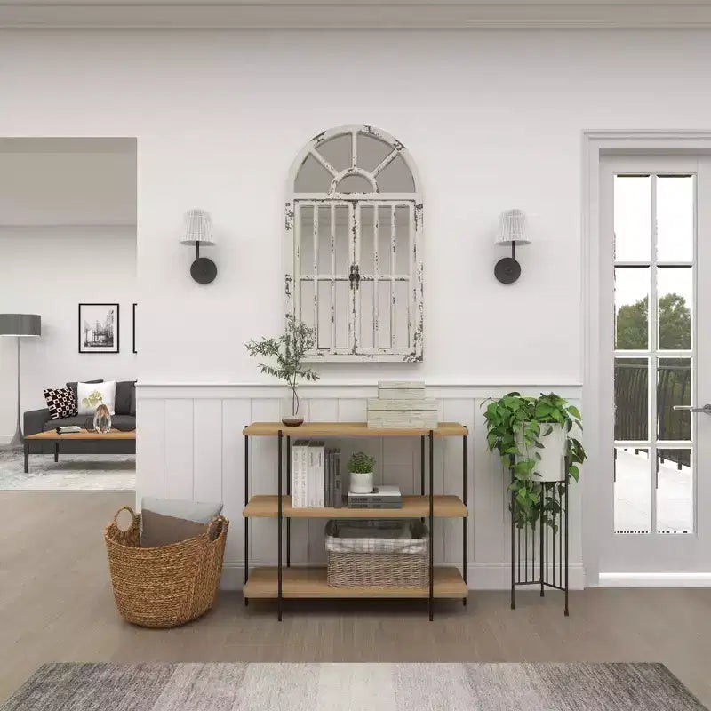 Contemporary Metal Console Table - Olivia & May: Fixed Shelf, Wood Top, No Assembly Required