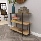 Contemporary Metal Console Table - Olivia & May: Fixed Shelf, Wood Top, No Assembly Required