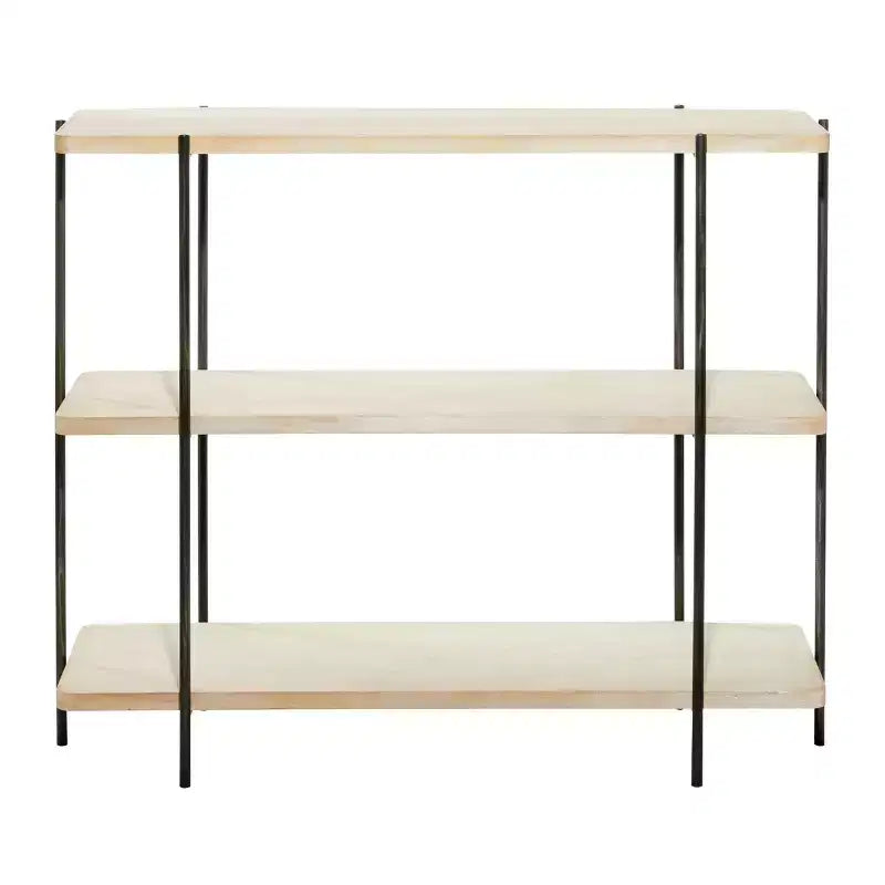 Contemporary Metal Console Table - Olivia & May: Fixed Shelf, Wood Top, No Assembly Required