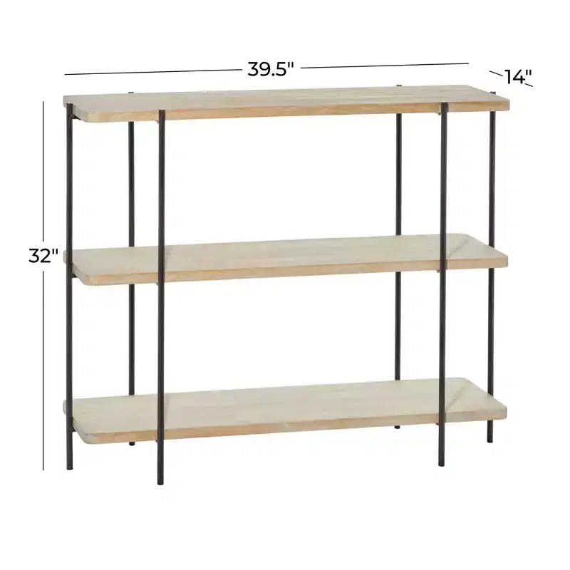 Contemporary Metal Console Table - Olivia & May: Fixed Shelf, Wood Top, No Assembly Required
