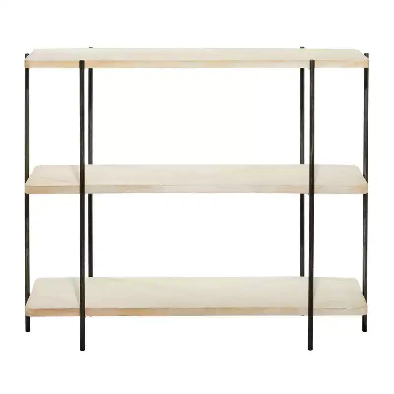 Contemporary Metal Console Table - Olivia & May: Fixed Shelf, Wood Top, No Assembly Required