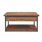 Claremont Rustic Wood Coffee Table with Low Shelf Dark Brown - Alaterre Furniture: Acacia Top, Steel Hardware, Storage Shelf