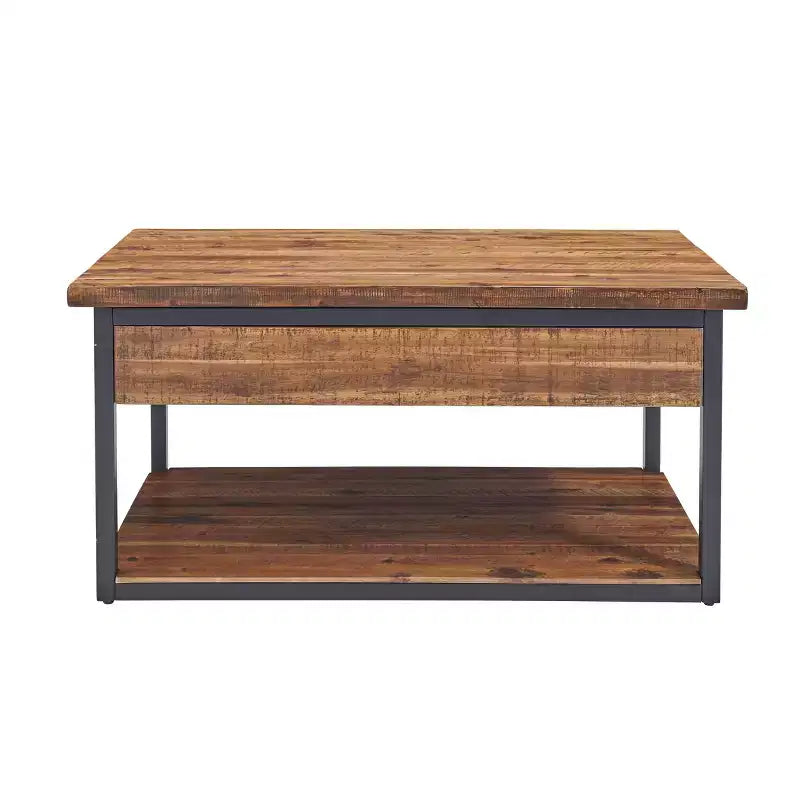 Claremont Rustic Wood Coffee Table with Low Shelf Dark Brown - Alaterre Furniture: Acacia Top, Steel Hardware, Storage Shelf