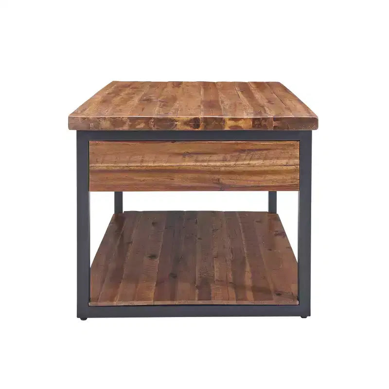 Claremont Rustic Wood Coffee Table with Low Shelf Dark Brown - Alaterre Furniture: Acacia Top, Steel Hardware, Storage Shelf