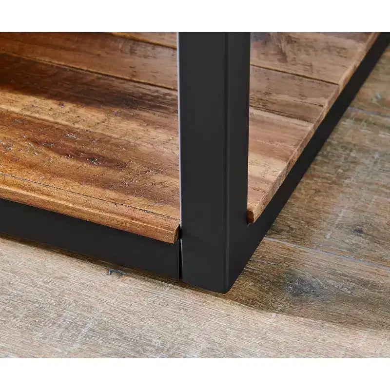 Claremont Rustic Wood Coffee Table with Low Shelf Dark Brown - Alaterre Furniture: Acacia Top, Steel Hardware, Storage Shelf