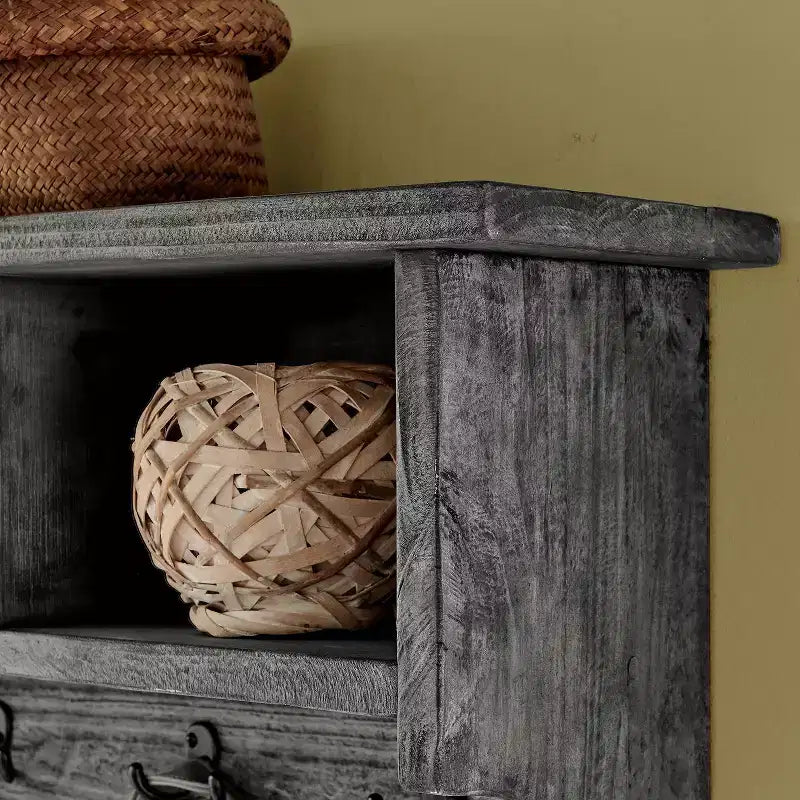 48" Pomona Metal and Wood Entryway Coat Hook with Storage Cubbies Slate Gray - Alaterre Furniture