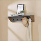 Alaterre Furniture 40" Davenport Coat Hook with Shelf Light Amber: Modern Tiered Wall Mounted Rack, 5 Hooks, Wood Frame