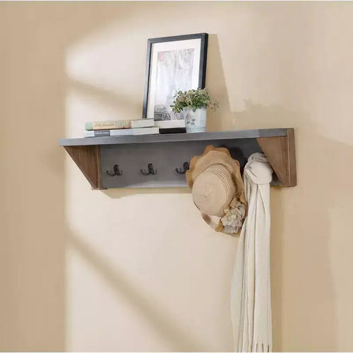 Alaterre Furniture Gancio appendiabiti Davenport 40" con mensola Ambra Chiaro: Appendiabiti moderno a ripiani da parete, 5 ganci, struttura in legno