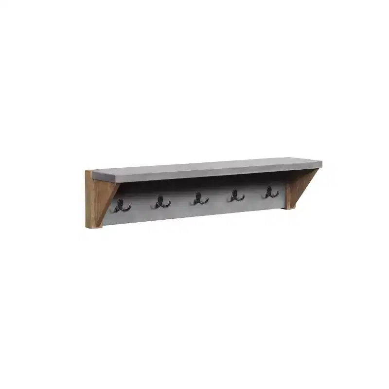 Alaterre Furniture 40" Davenport Coat Hook with Shelf Light Amber: Modern Tiered Wall Mounted Rack, 5 Hooks, Wood Frame