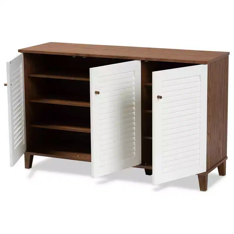 Coolidge 8 Ripiani Mobile Scarpiera in Legno Bianco/Noce - Baxton Studio