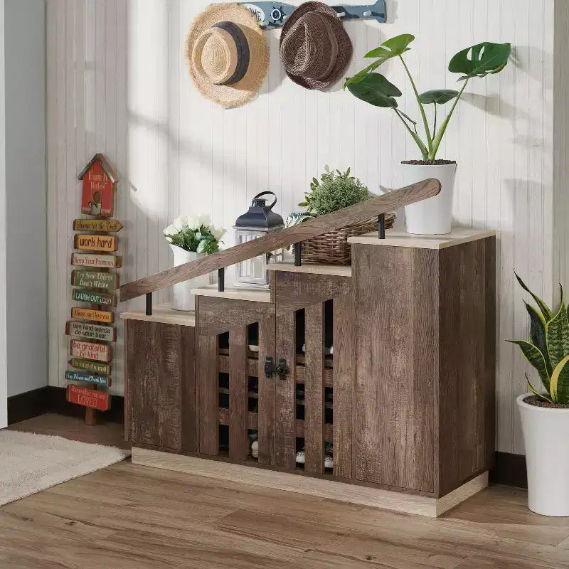 Kelville Shoe Storage Cabinet Reclaimed Oak - miBasics: Metal Frame, Adjustable Shelves, Holds 12 Pairs