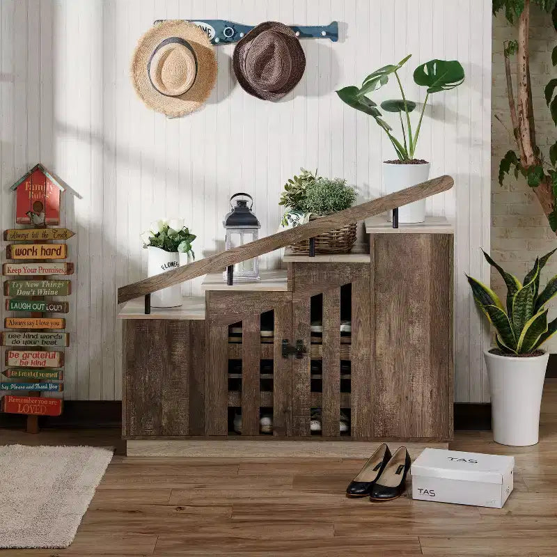 Kelville Shoe Storage Cabinet Reclaimed Oak - miBasics: Metal Frame, Adjustable Shelves, Holds 12 Pairs