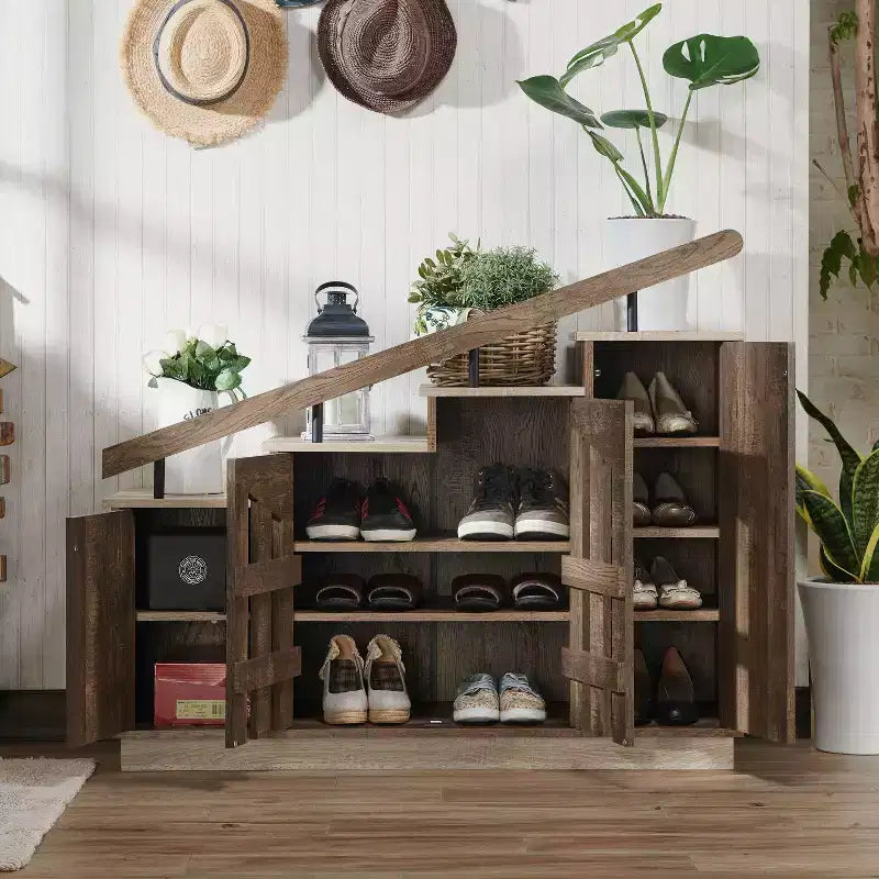 Kelville Shoe Storage Cabinet Reclaimed Oak - miBasics: Metal Frame, Adjustable Shelves, Holds 12 Pairs