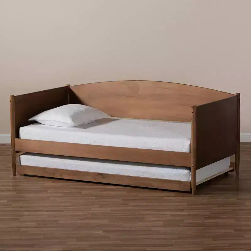 Divano letto singolo Veles con letto estraibile color noce frassino - Baxton Studio: Design di metà secolo, struttura in legno di gomma