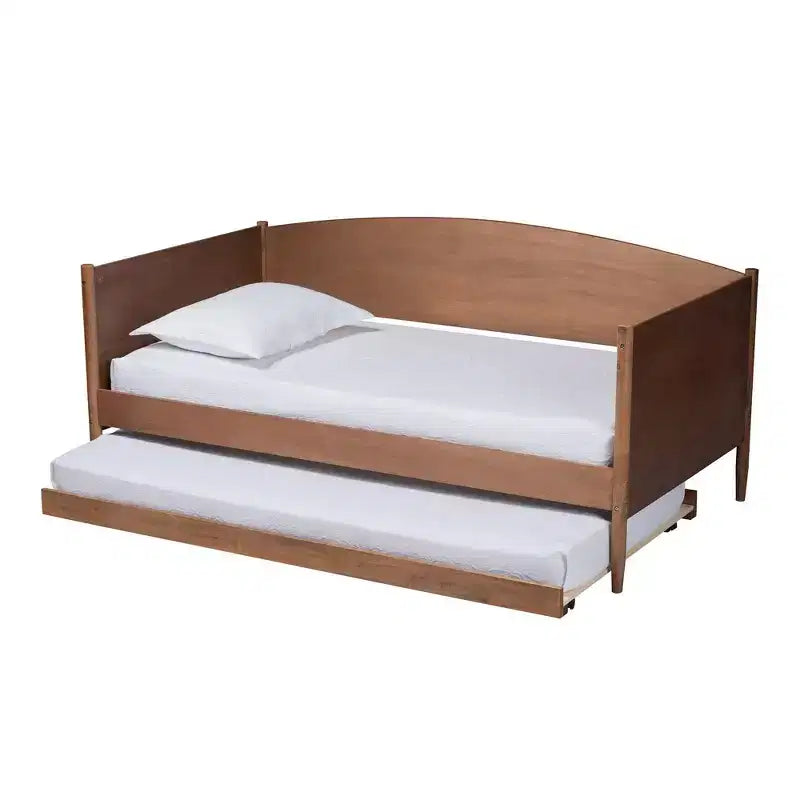 Divano letto singolo Veles con letto estraibile color noce frassino - Baxton Studio: Design di metà secolo, struttura in legno di gomma