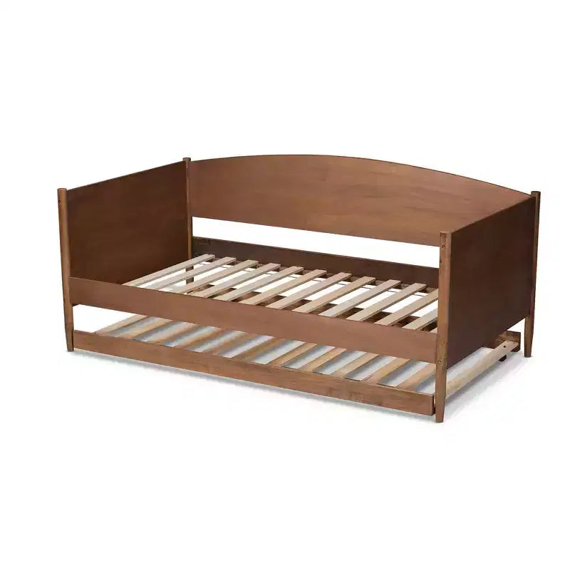 Divano letto singolo Veles con letto estraibile color noce frassino - Baxton Studio: Design di metà secolo, struttura in legno di gomma