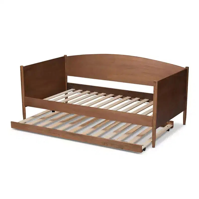 Divano letto singolo Veles con letto estraibile color noce frassino - Baxton Studio: Design di metà secolo, struttura in legno di gomma