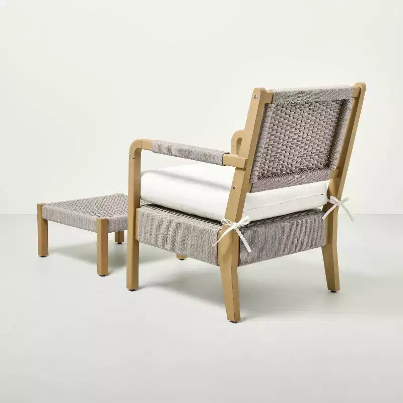 Wood & Rope Outdoor Patio Chair & Ottoman - Hearth & Hand™ with Magnolia: Weather-Resistant, Farmhouse Style