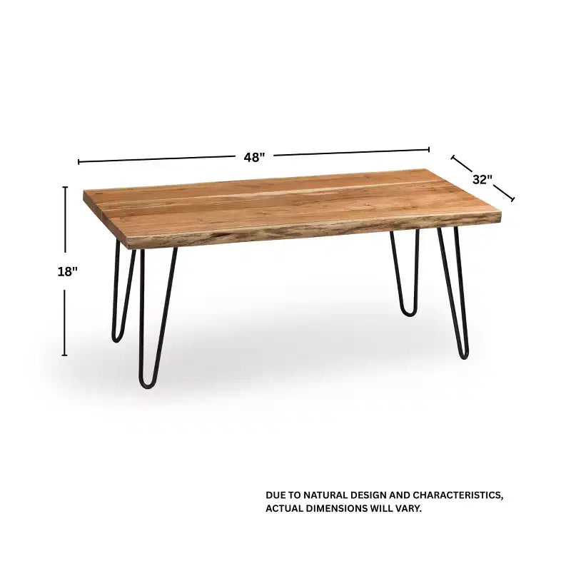 Tavolino da caffè Alaterre Furniture Hairpin in legno con bordo naturale marrone e metallo