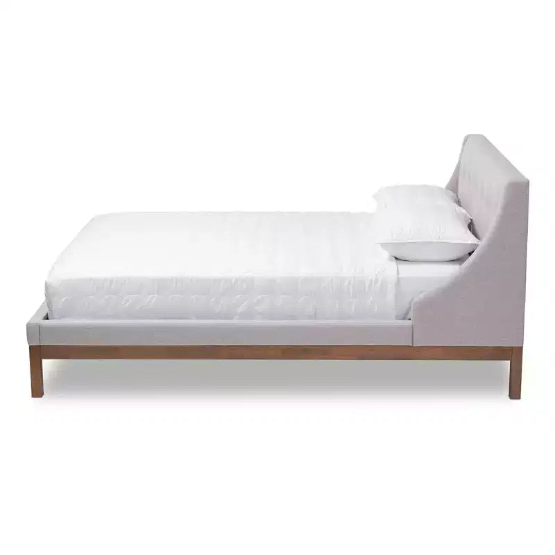Louvain Letto a piattaforma imbottito in tessuto moderno e contemporaneo con finitura noce Grigio beige - Baxton Studio