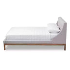 Louvain Letto a piattaforma imbottito in tessuto moderno e contemporaneo con finitura noce Grigio beige - Baxton Studio