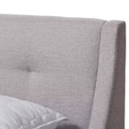Louvain Letto a piattaforma imbottito in tessuto moderno e contemporaneo con finitura noce Grigio beige - Baxton Studio